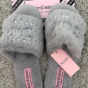 Juicy Couture Gray Plush Slippers